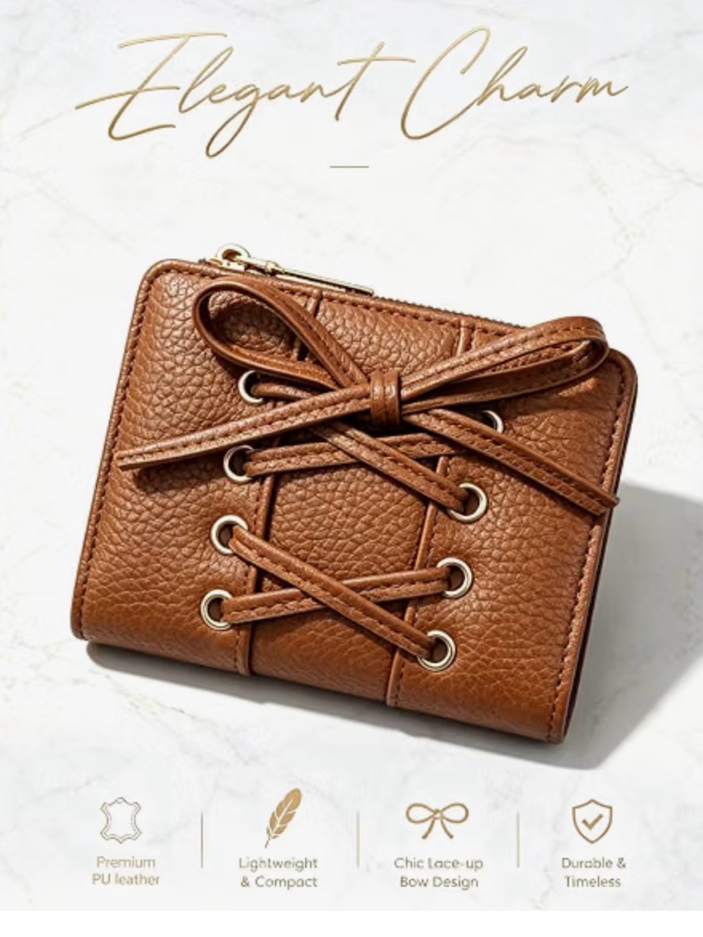 Cute Bow Wallet, Women Bifold Wallet, PU Leather Card Holder 5 Card Slots